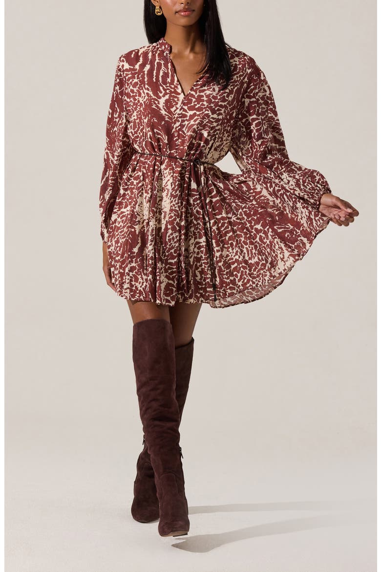 Marisela Long Sleeve Minidress, Main, color, RUST PRINT
