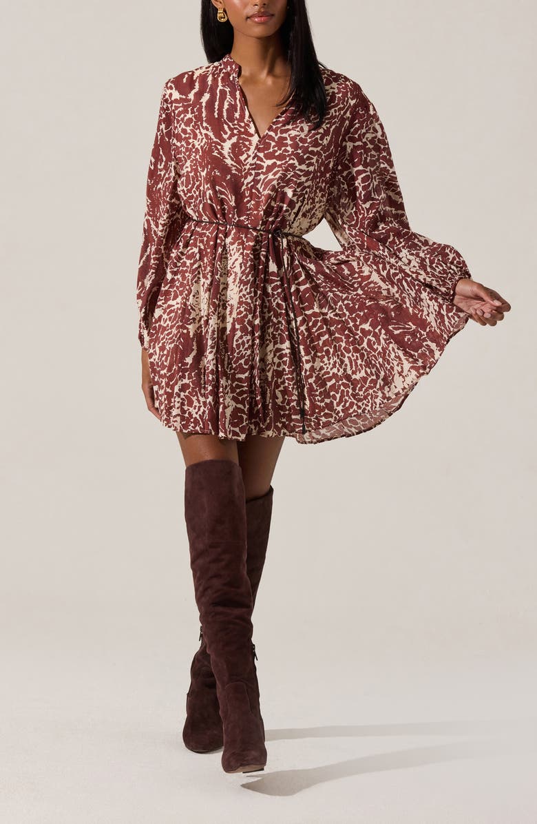 ASTR the Label Marisela Long Sleeve Minidress, Main, color, Rust Print