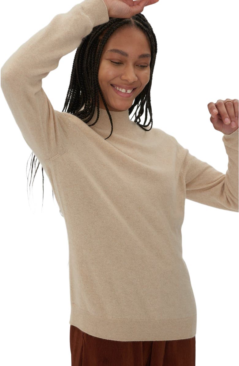 GOBI Mongolian Cashmere Essential Cashmere Mock Neck Sweater, Alternate, color, Beige