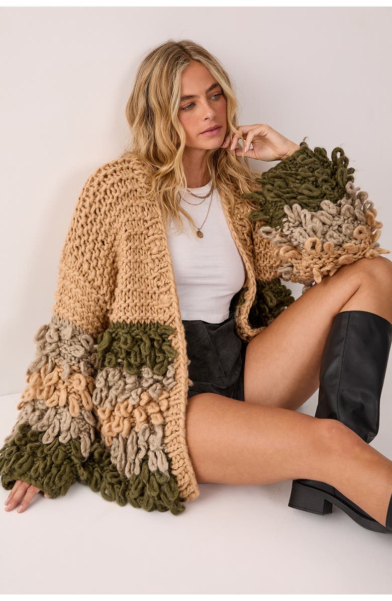 NASTY GAL Extreme Stripe Loopy Cardigan, Alternate, color, Beige