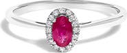 Haus of Brilliance 10K White Gold Oval and Diamond Accent Halo Birthstone Ring