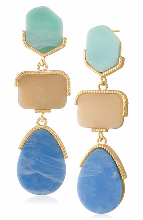 Pastel Stone Drop Statement Earrings
