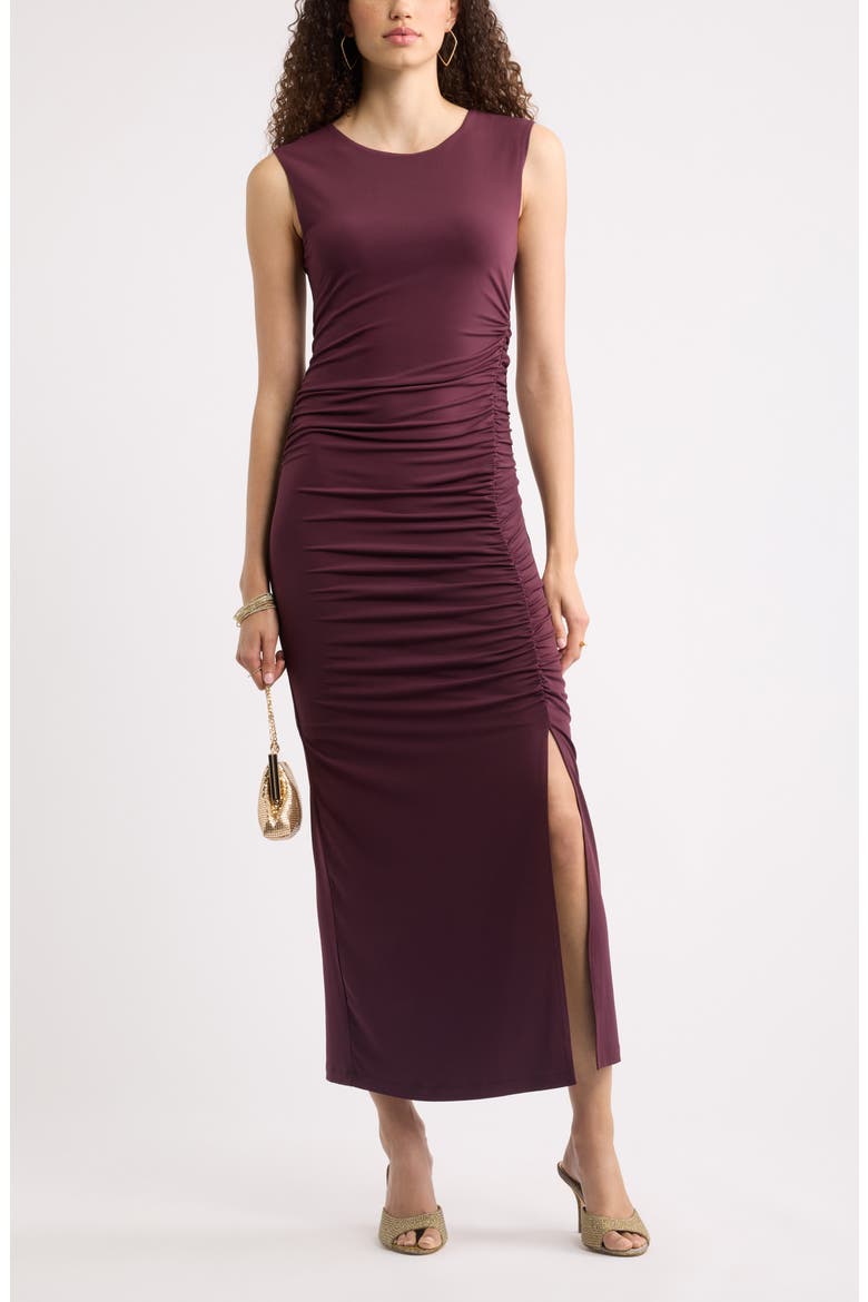 Side Ruched Maxi Dress, Alternate, color, BURGUNDY