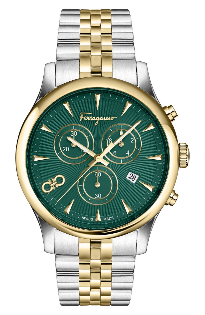 FERRAGAMO Duo Two-Tone Chronograph Bracelet Watch, 42mm, Main, color, Two Tone