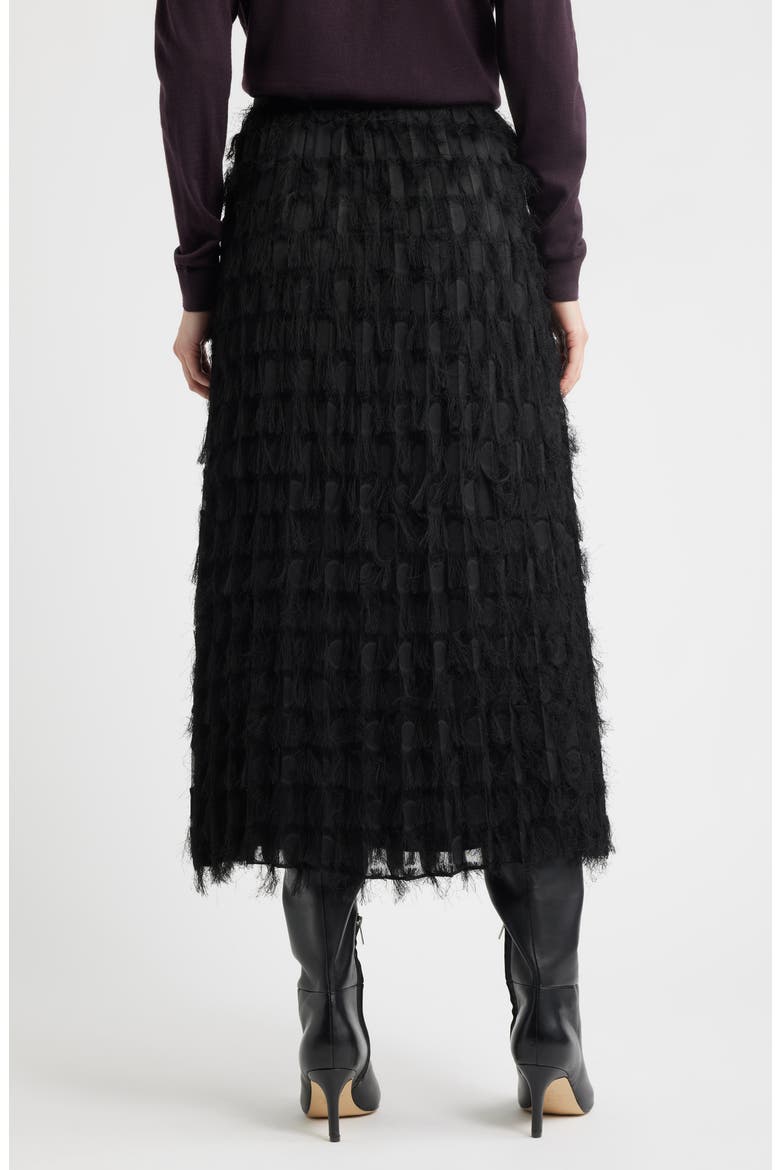 Vodia Fringe Detail Midi Skirt, Alternate, color, BLACK