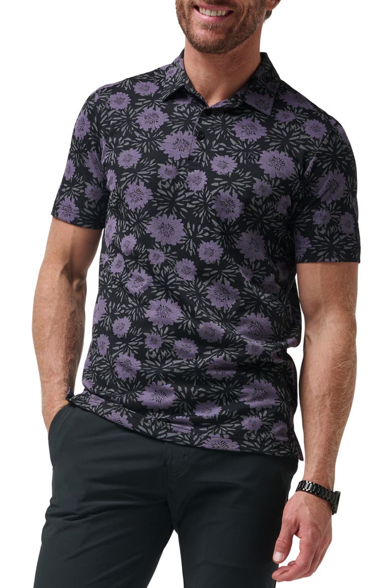 Not Happening Floral Piqué Polo, Main, color, BLACK