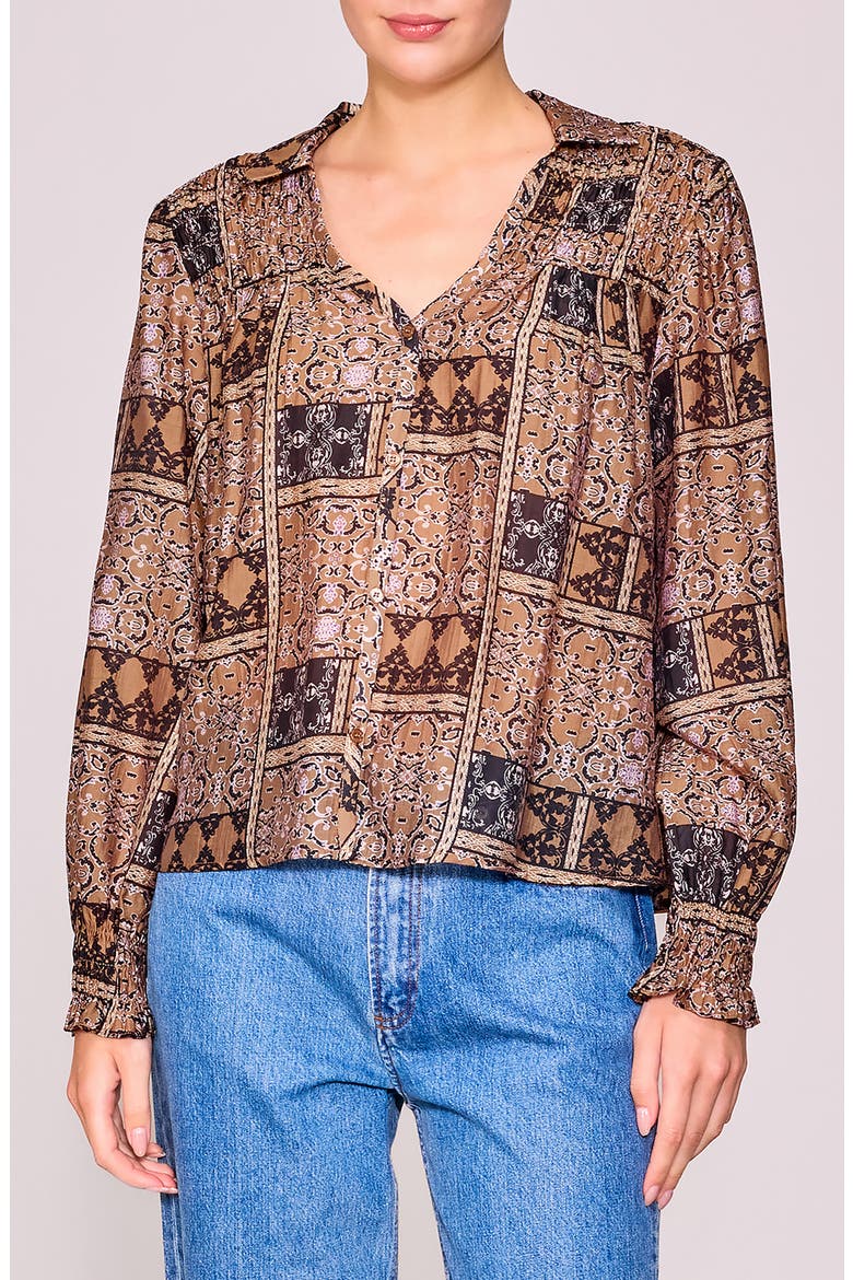 Print Button-Up Shirt, Main, color, DARK TAUPE PATCHWORK