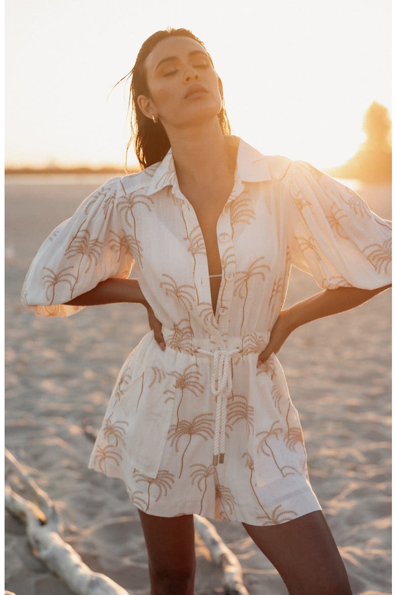 Gina Palm Print Romper, Alternate, color, WHITE PRINT