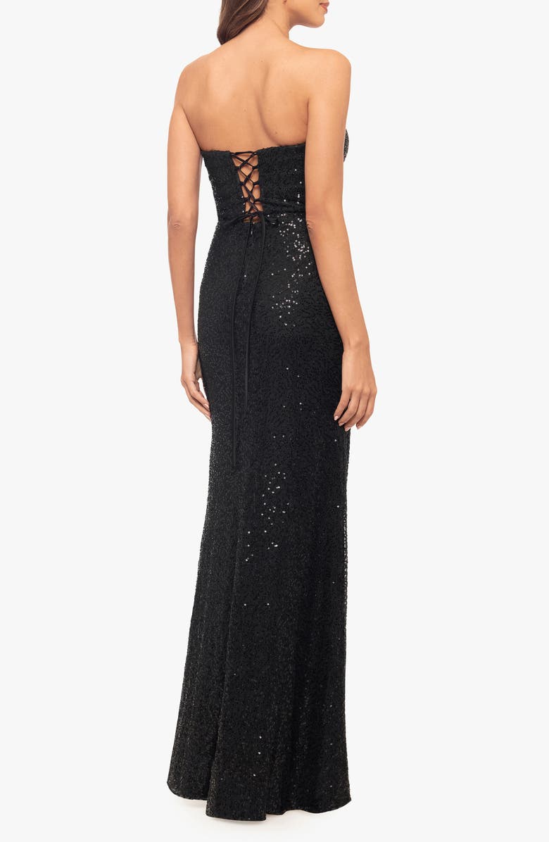 Blondie Nites Sequin Strapless Corset Gown, Alternate, color, Black