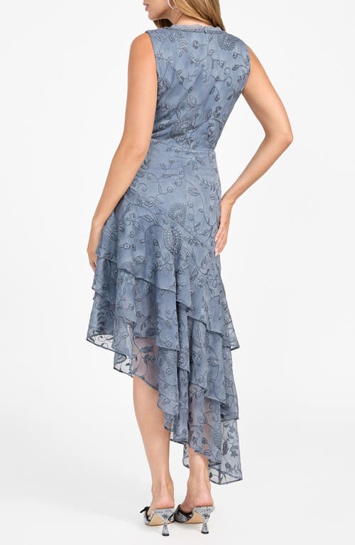 Guess Loren Floral Embroidered Sleeveless Tiered Asymmetric Dress In Blue