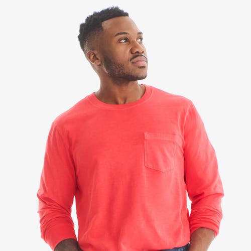 Primary Adult Long Sleeve Garment Dyed Pocket Tee In Red