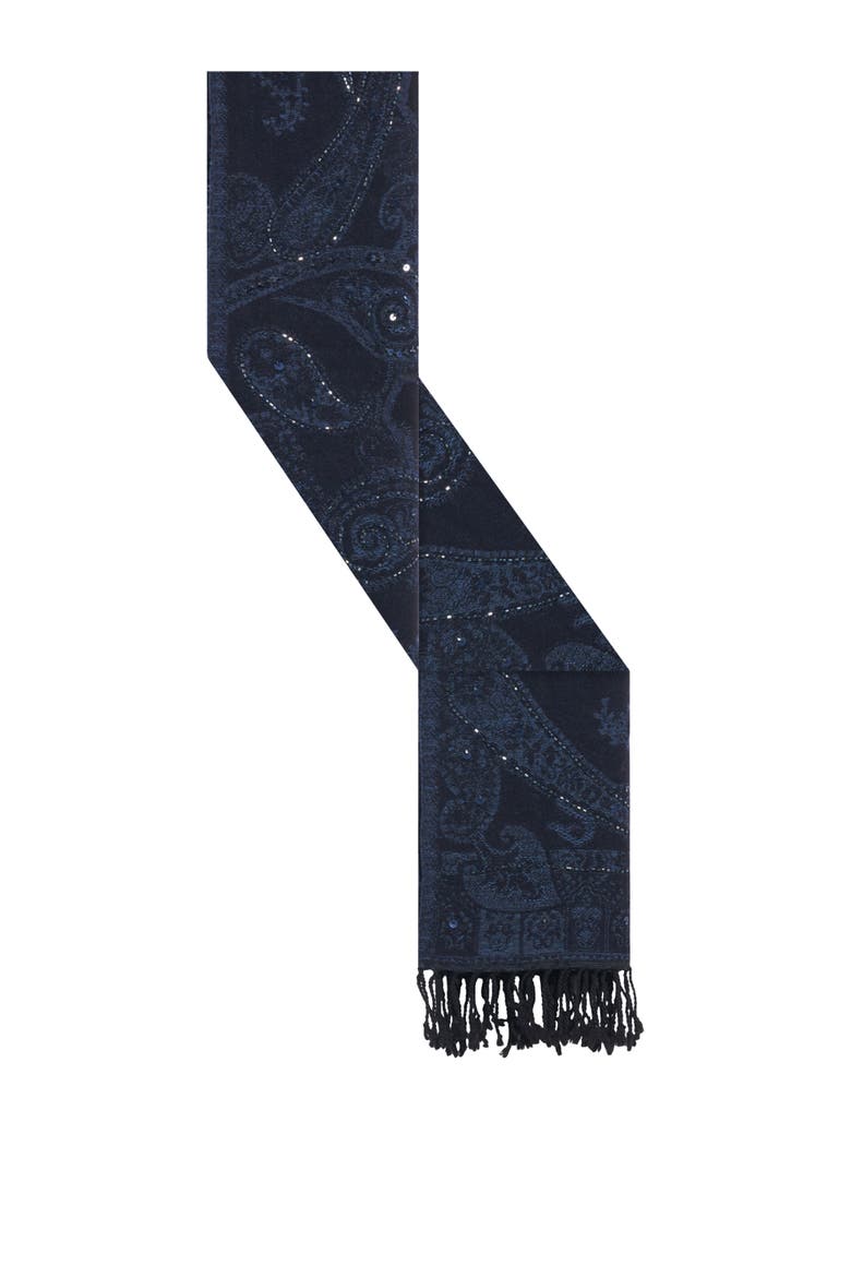 Sirine Paisley Jacquard Print Scarf, Alternate, color, Navy Blue