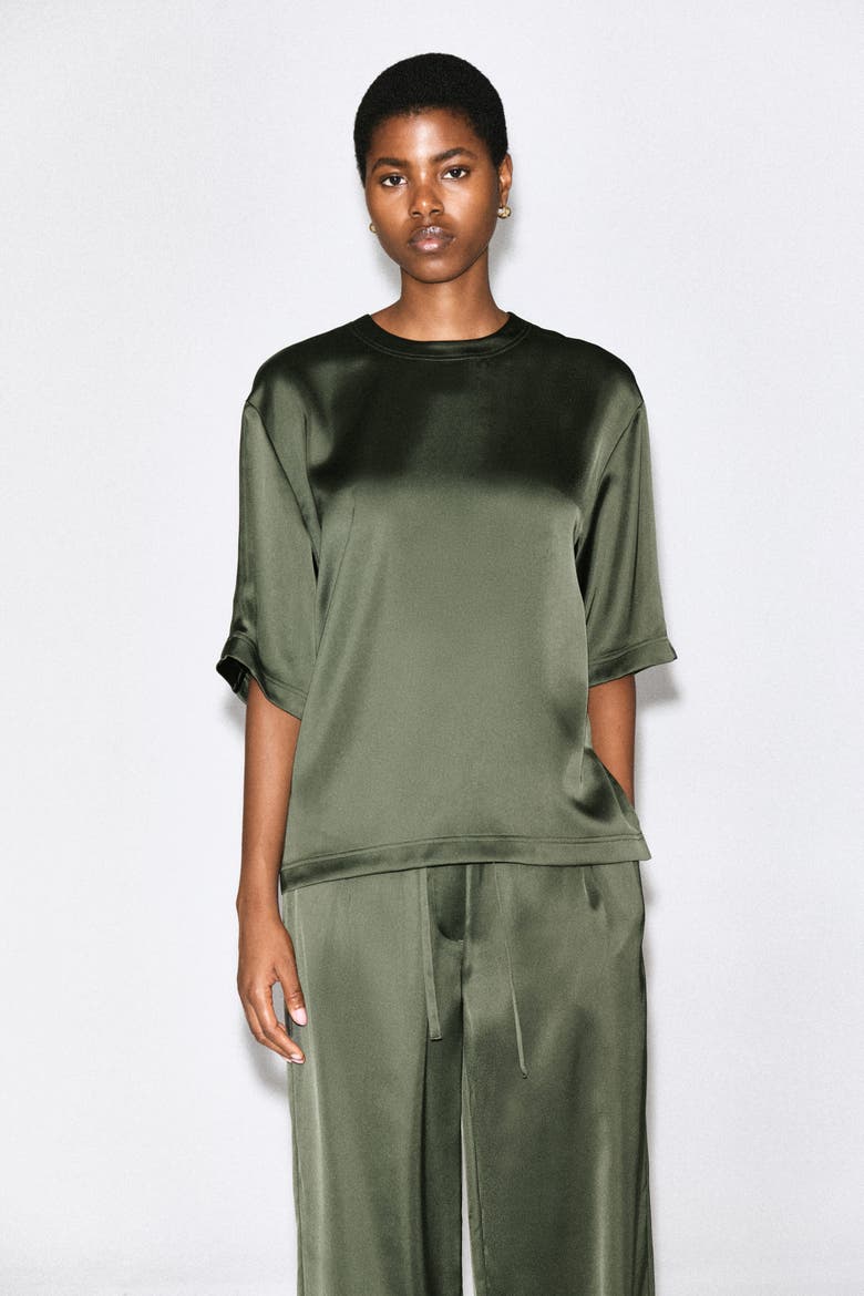 Satin T-Shirt, Alternate, color, KHAKI