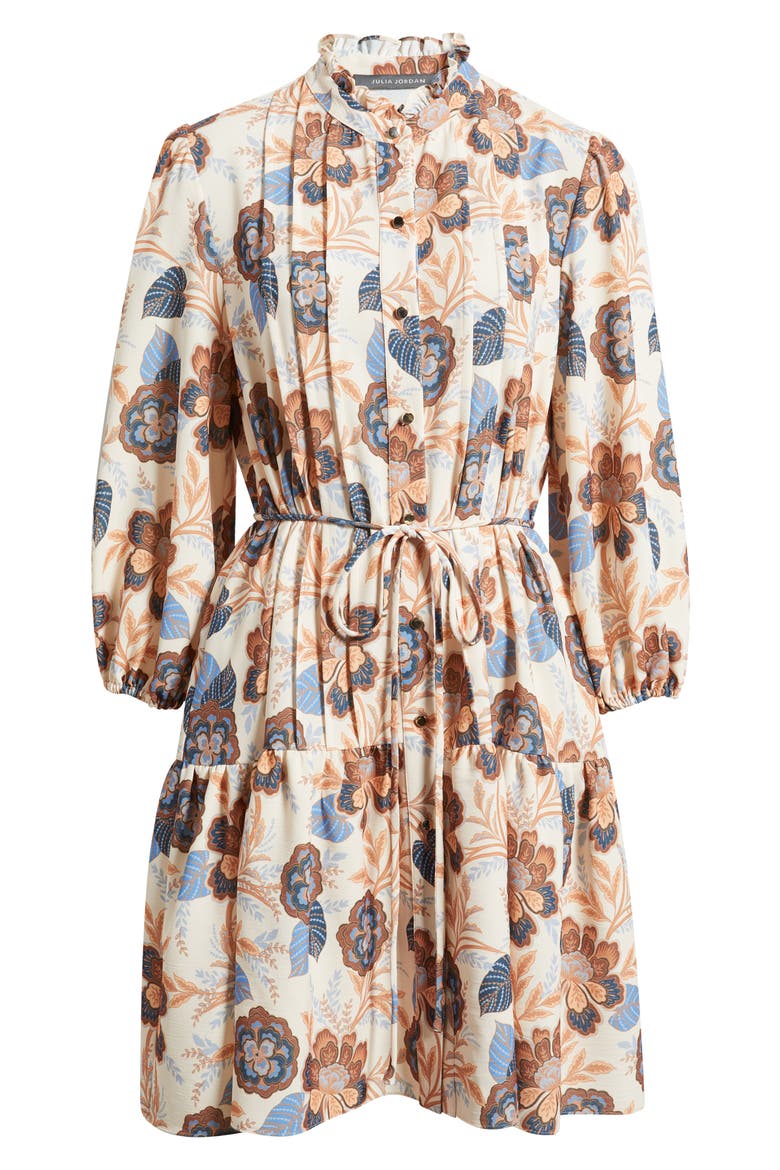 Floral Ruffle Neck Shirtdress, Alternate, color, SAND MULTI