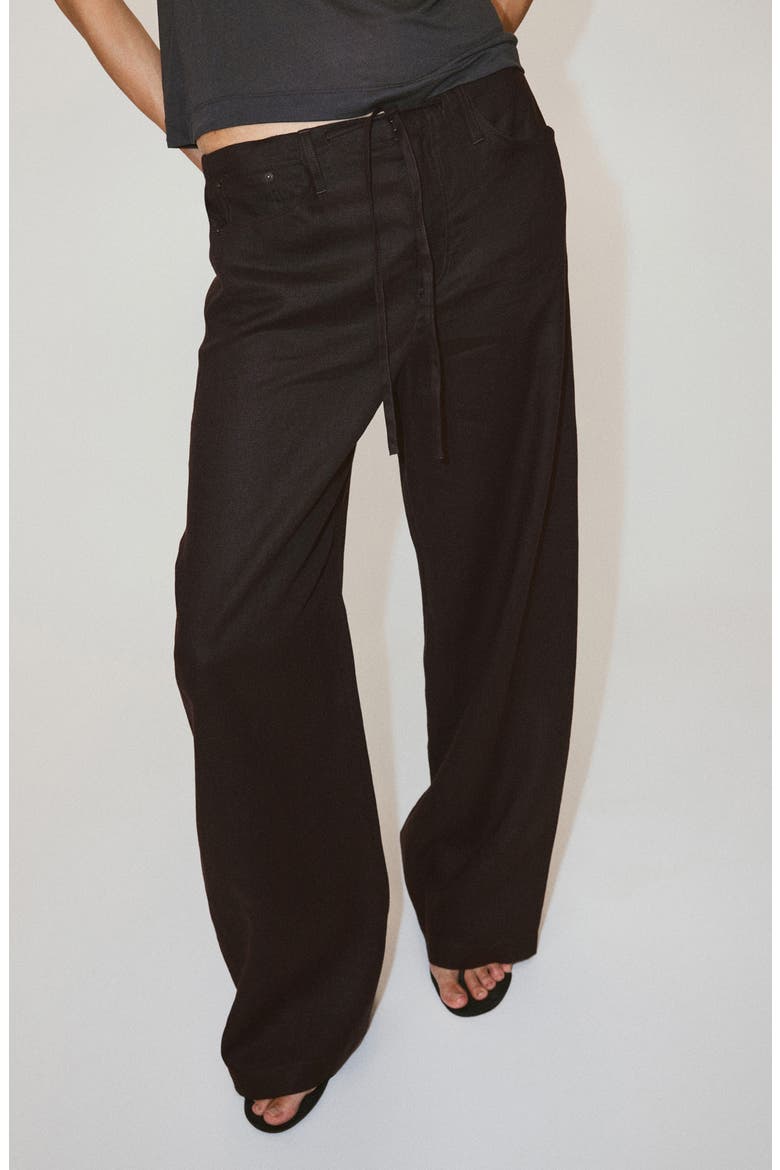 Bow Linen Pants, Main, color, CHOCOLATE