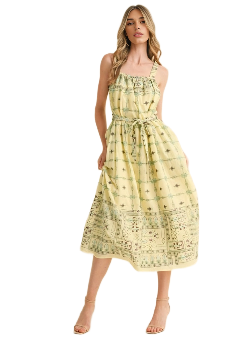 Knit and Lounge Printed Midi Tie Waist Sundress, Main, color, 