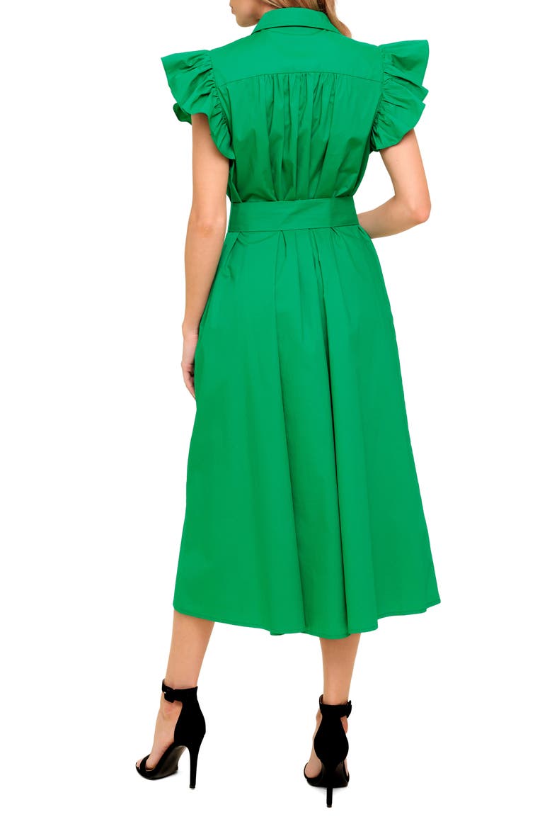 Ruffle Cap Sleeve Belted Midi Shirtdress, Alternate, color, GREEN
