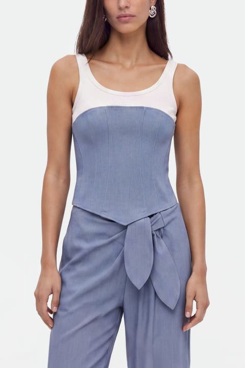 Denim Trim Blouse