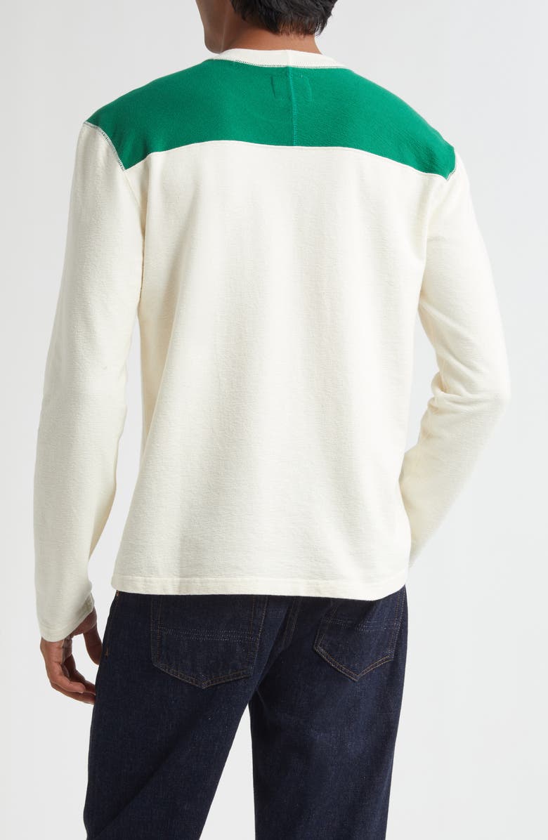 Drake's Colorblock Long Sleeve Football T-Shirt, Alternate, color, Antique White Green
