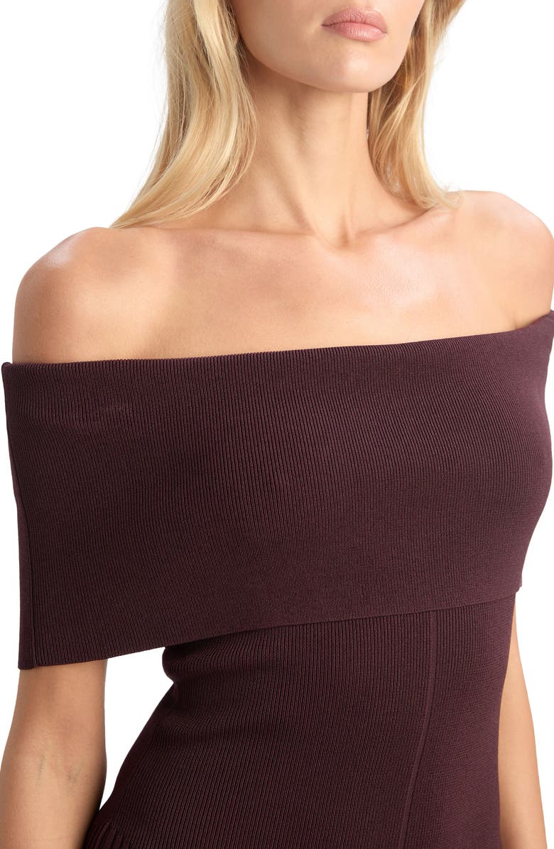 Bardot Harro Off the Shoulder Rib Midi Dress, Alternate, color, Chocolate