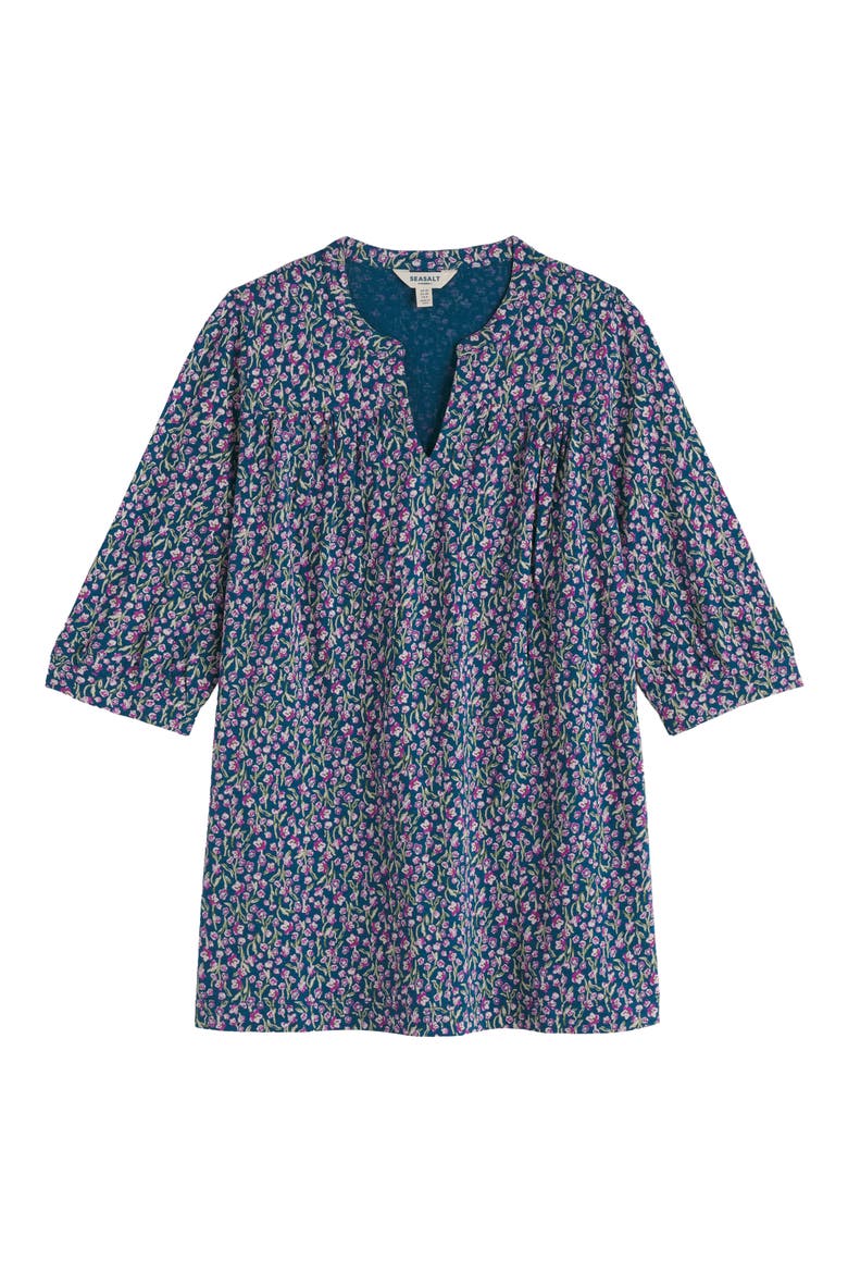 Sithney Floral Organic Cotton Jersey Tunic, Alternate, color, FLAX FLOWER BRIGHT ORCHID