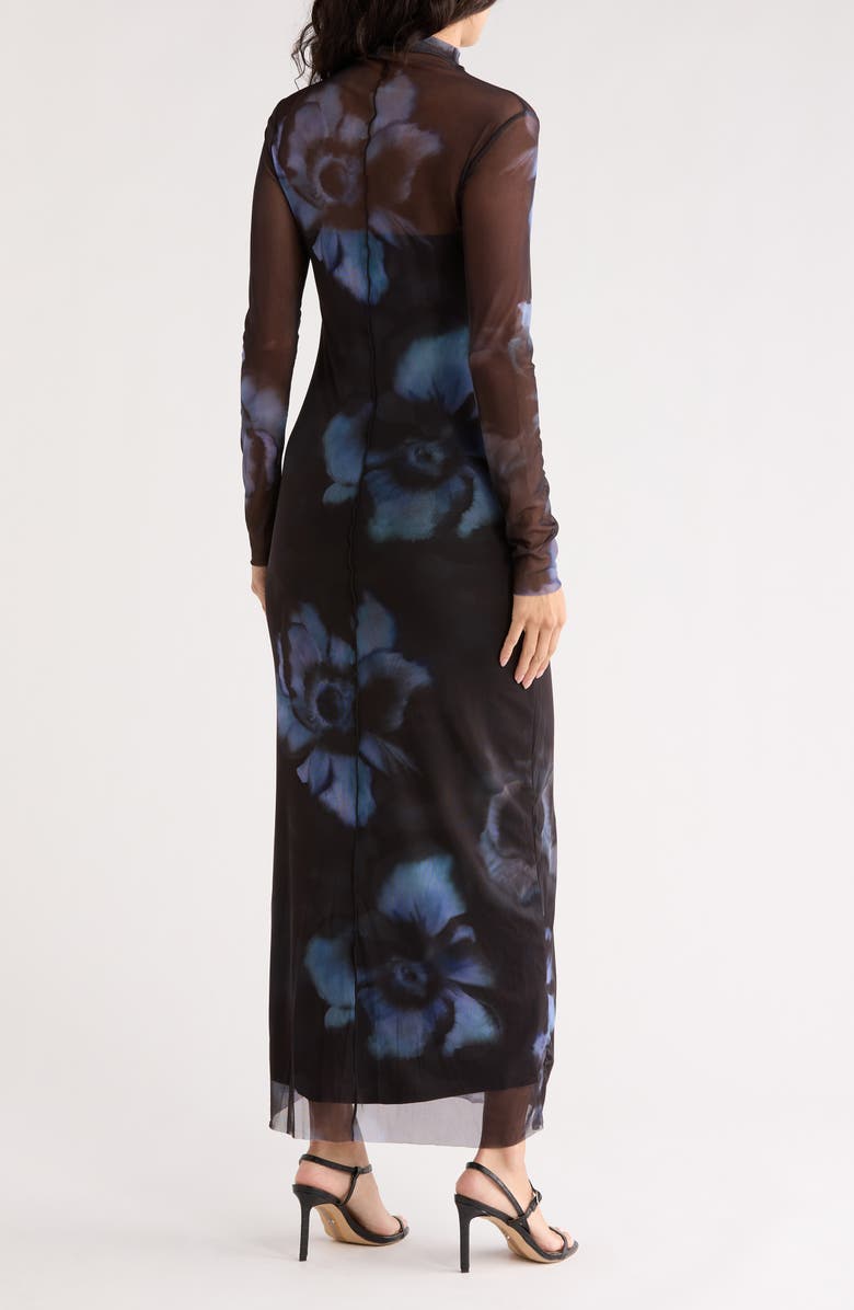 Desigual Mock Neck Long Sleeve Mesh Maxi Dress, Alternate, color,