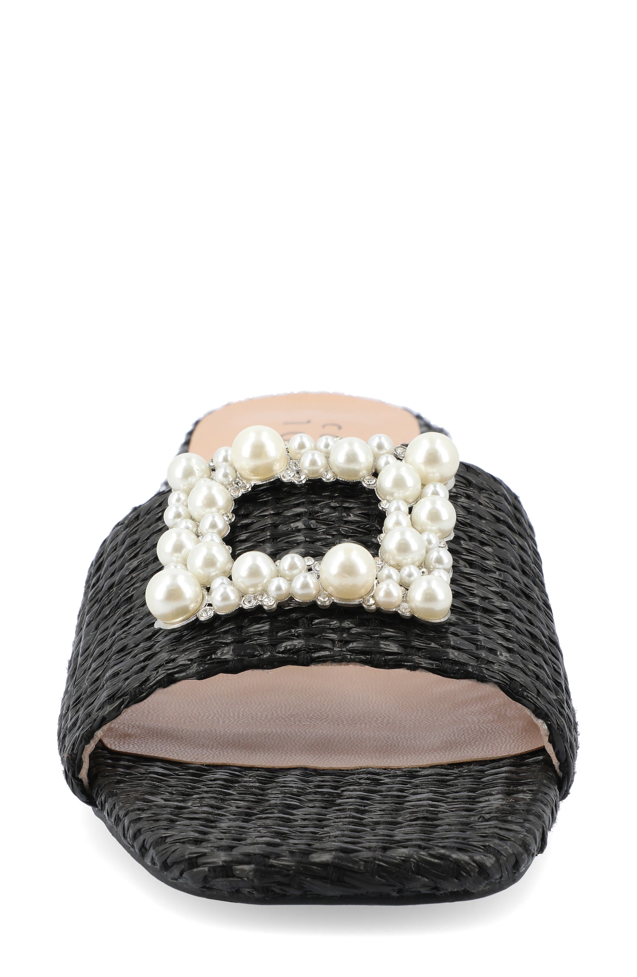 Journee Collection Justina Embellished Raffia Slide Sandal, Alternate, color, 