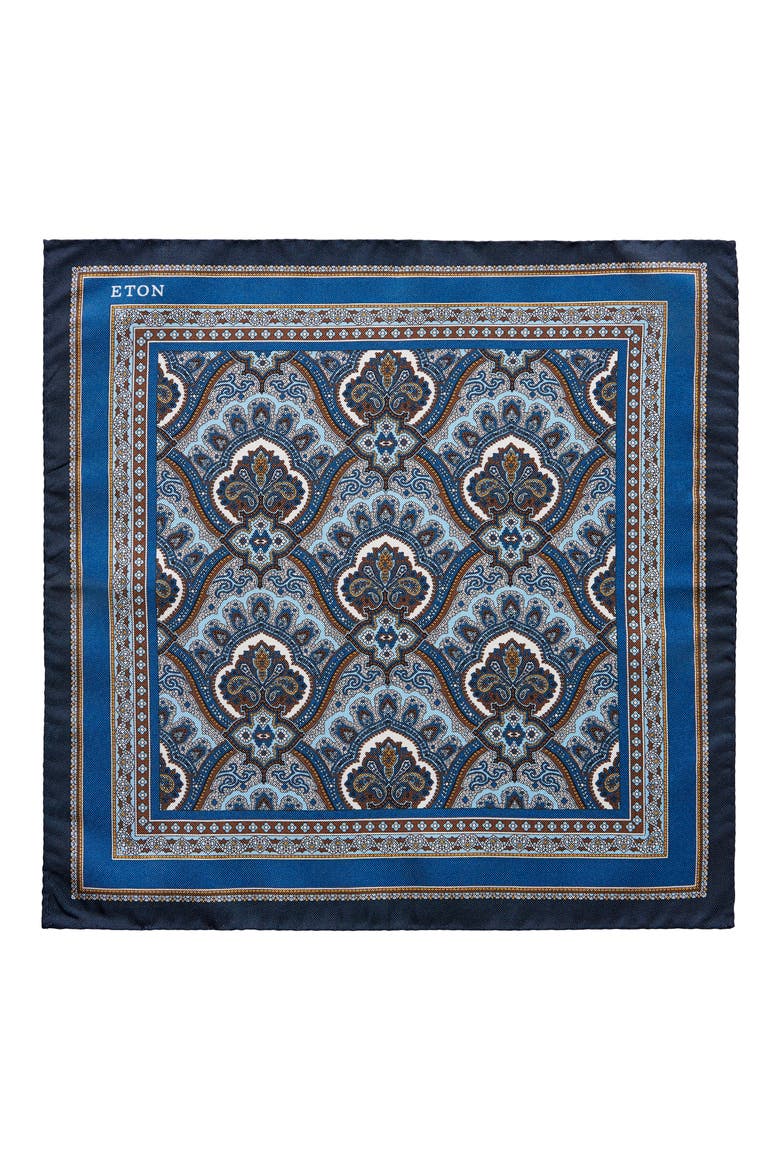 Paisley Silk Pocket Square, Alternate, color, NAVY