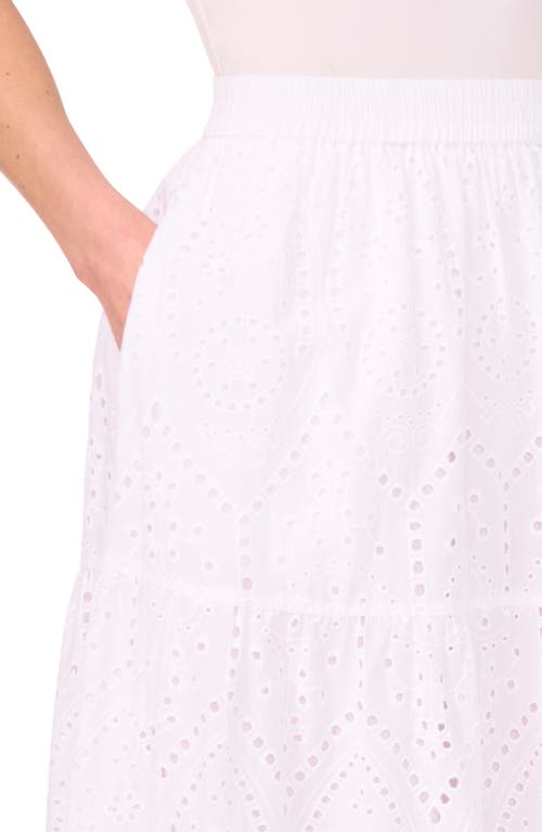 Cece Eyelet Embroidered Cotton Midi Skirt In Ultra White