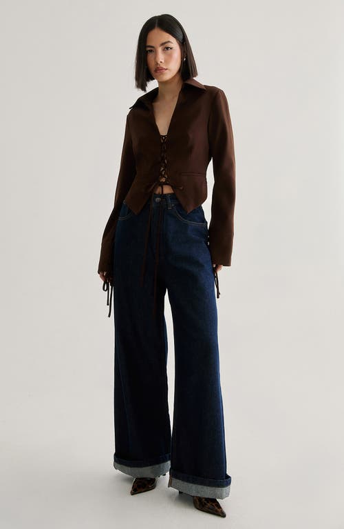 Nasty Gal Tailored Lace Up Jacket In Brown