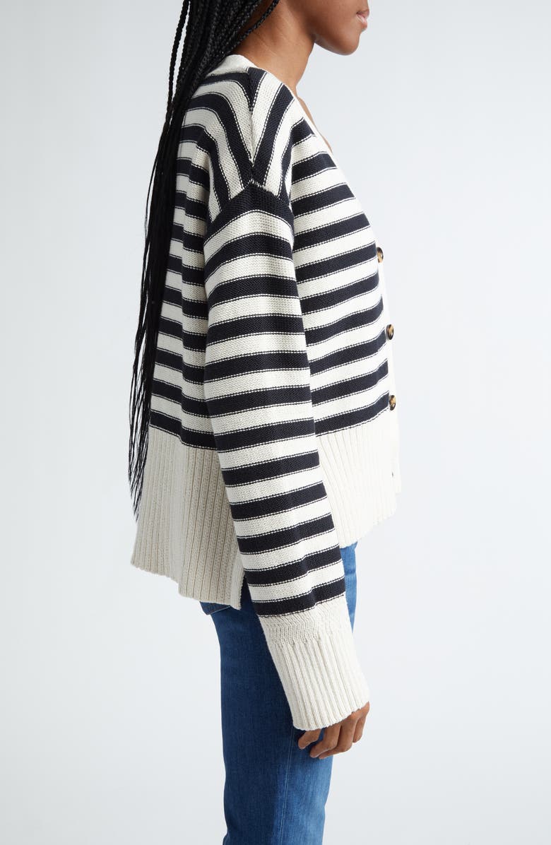 Veronica Beard Saylor Stripe Cotton Cardigan, Alternate, color, Off White/ Black