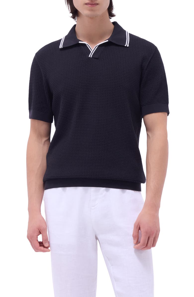 Bugatchi Tipped Johnny Collar Short Sleeve Sweater, Main, color, 