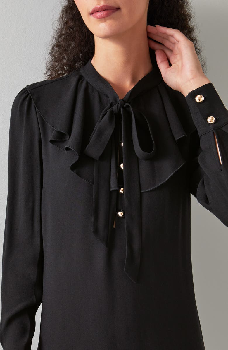 LK Bennett Millie Long Sleeve Crepe Tunic Dress, Alternate, color, Black