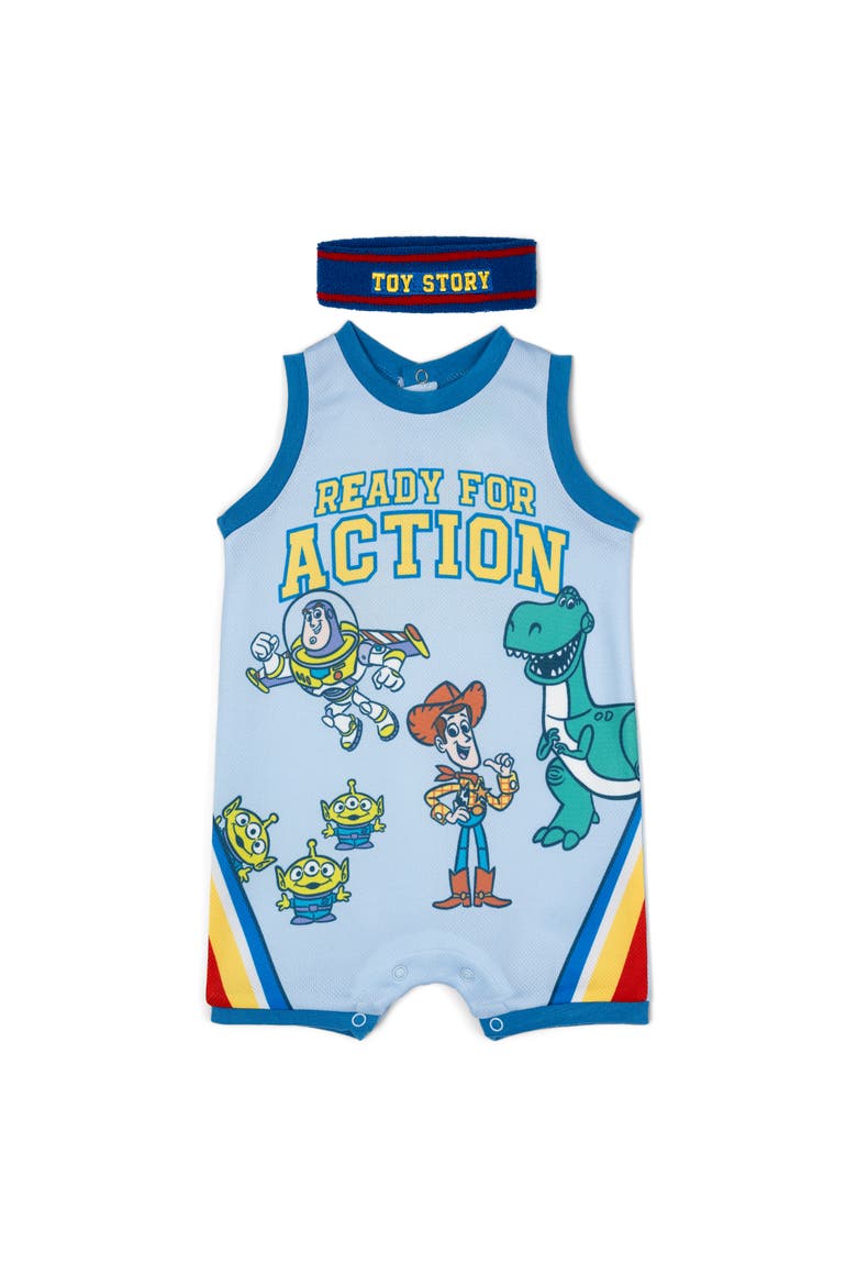 Toy Story Basketball Romper and Sweatband Set, Main, color, Light Blue