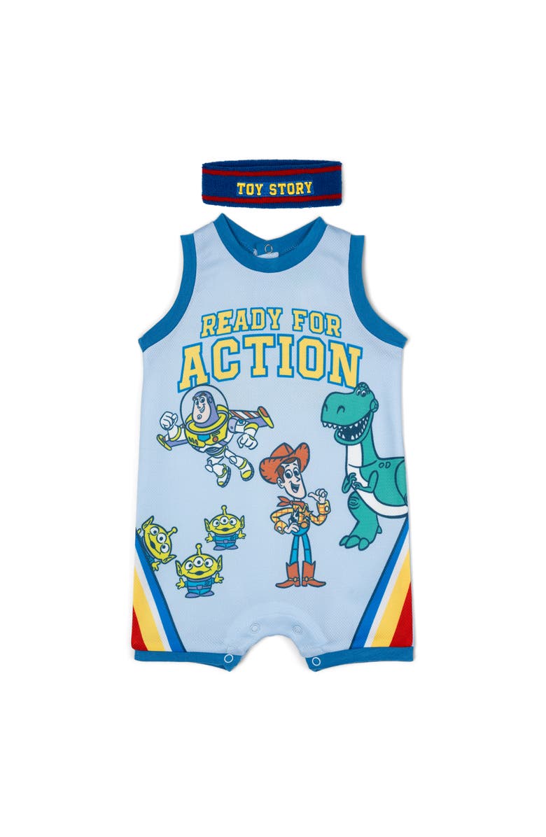 Disney Toy Story Basketball Romper and Sweatband Set, Main, color, Light Blue