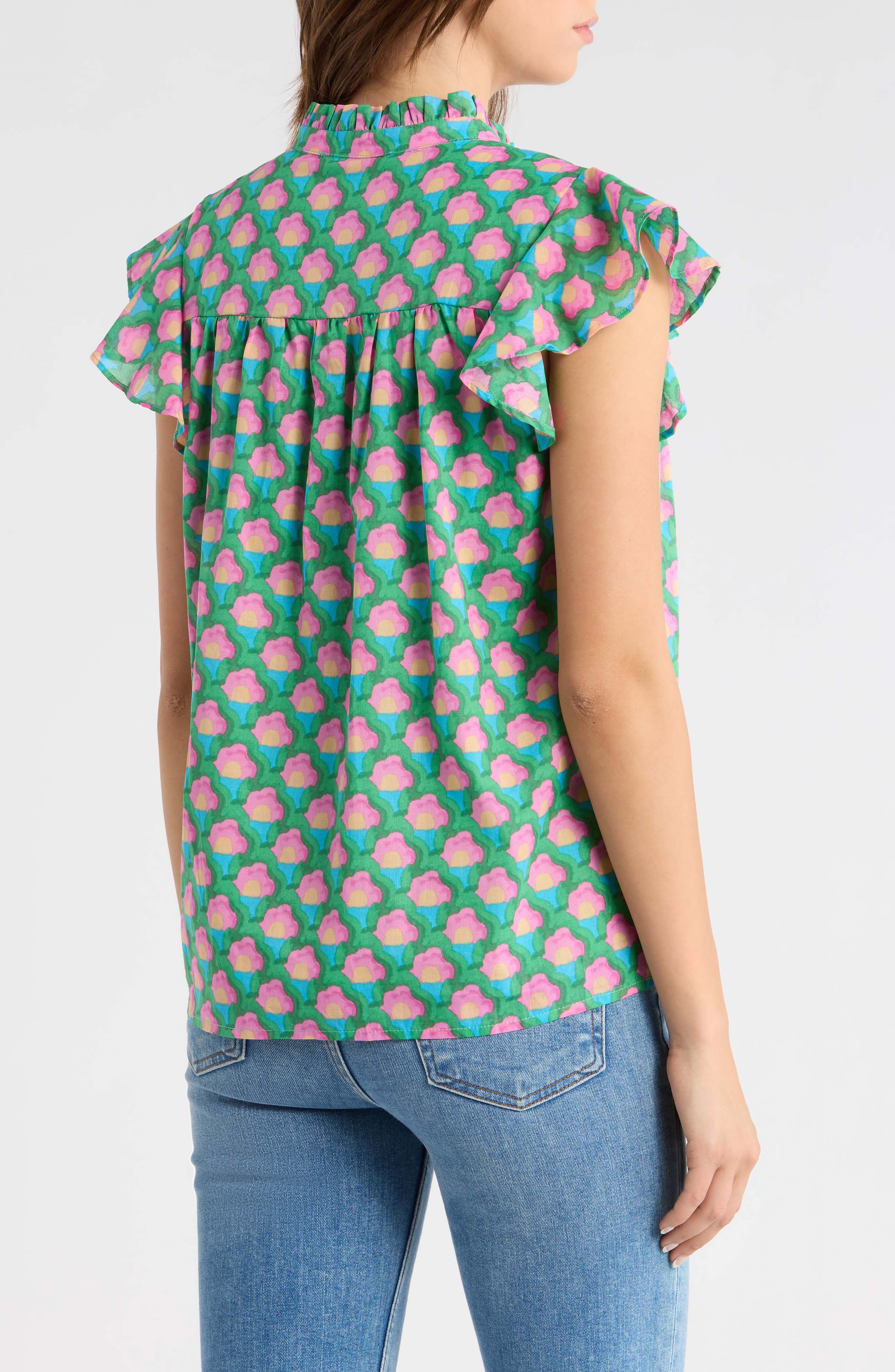 Zury Floral Everly Split Neck Stretch Cotton Top - image 2