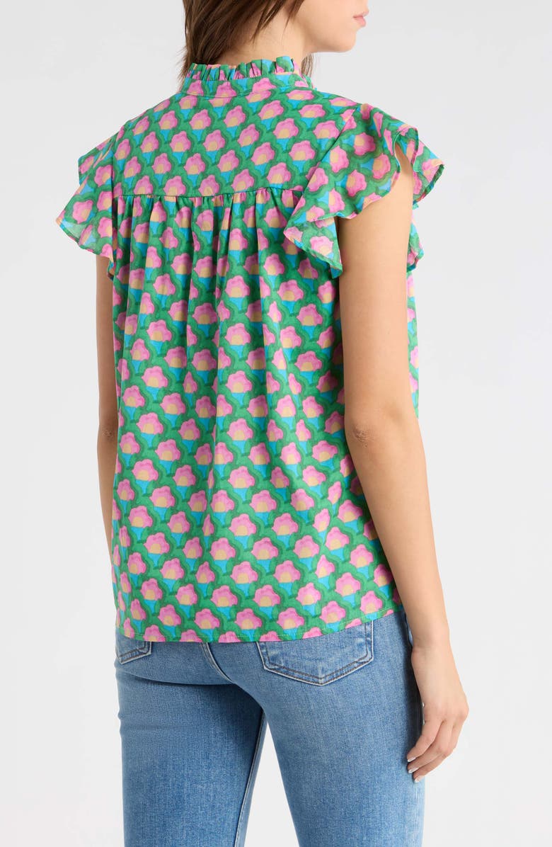 SUGARLIPS Zury Floral Everly Split Neck Stretch Cotton Top, Alternate, color, Coral-Multi