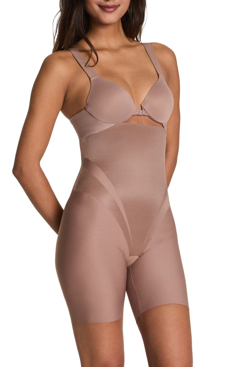 High Waist Mid Thigh Shorts, Main, color, CAFE AU LAIT