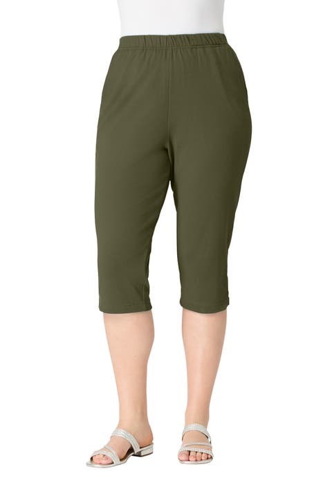 Plus Size Soft Knit Relaxed Pull-On Capri Pant (Plus)