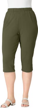 Roaman's Plus Size Soft Knit Relaxed Pull On Capri Pant