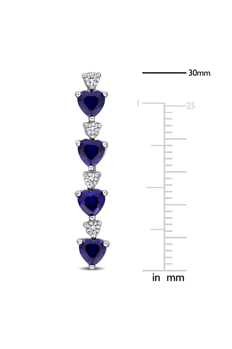 Created Sapphire & Cubic Zirconia Heart Linear Drop Earrings, Alternate, color, BLUE