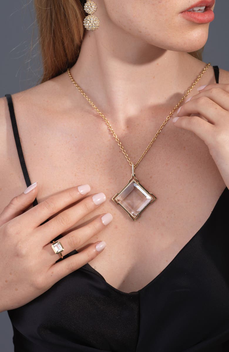 GOSHWARA Gossip Fancy Cut Rock Crystal & Pavé Diamond Pendant Necklace, Alternate, color, Clear