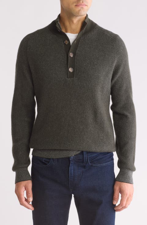 Rib Cashmere Mock Neck Sweater