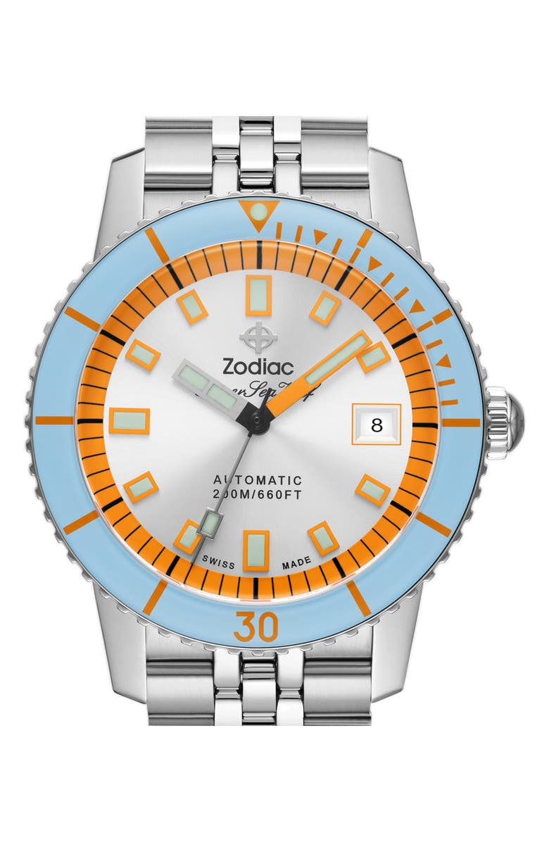 Zodiac Compression Diver Automatic Stainless Steel Watch, 40mm, Alternate, color, Silver