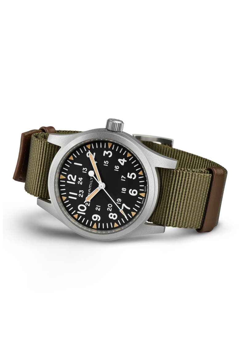 Khaki Field Mechanical NATO Strap Watch, 42mm, Alternate, color, GREEN/KHAKI