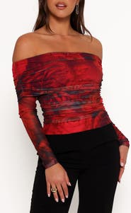 Petal & Pup Koa Ruched Off the Shoulder Mesh Top