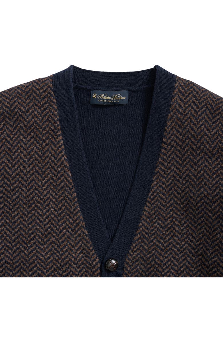 Brooks Brothers Herringbone Jacquard Wool Cardigan, Alternate, color,