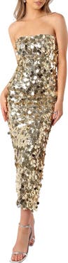 Petal & Pup Gabourne Strapless Sequin Midi Dress