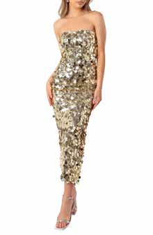Petal & Pup Gabourne Strapless Sequin Midi Dress