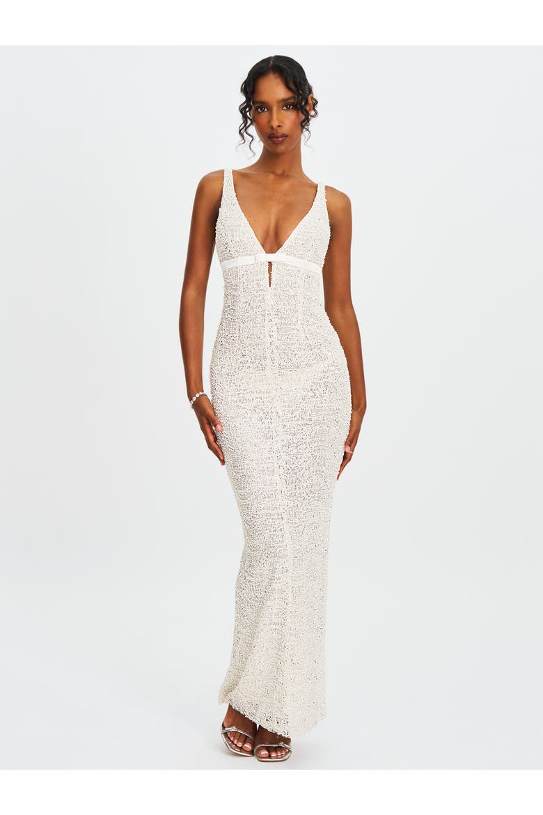 Adelaide Beaded Sequin Net Bodycon Gown, Alternate, color, White